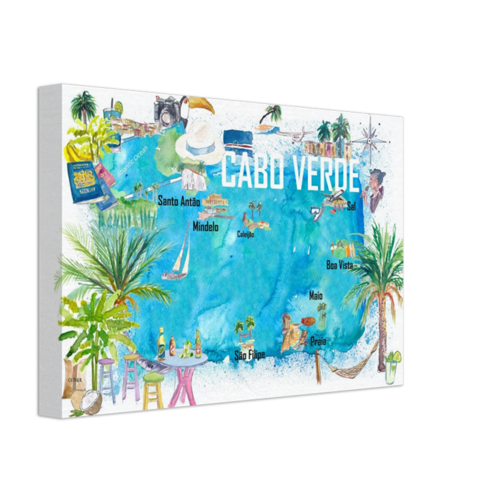Cabo Verde Illustrated Island Travel Map with Tourist Highlights