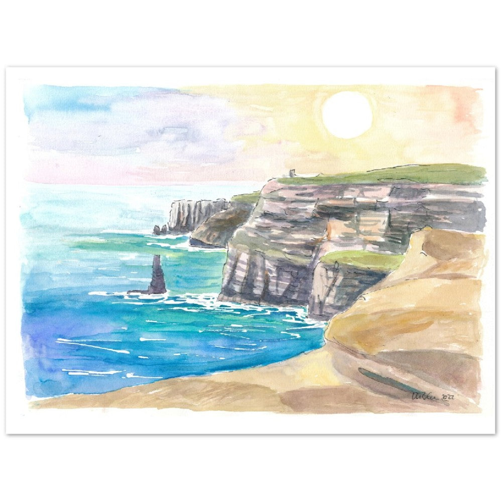 Coastline of Cliffs of Moher in Ireland with Atlantic Ocean - Limited Edition Fine Art Print - Original Painting available