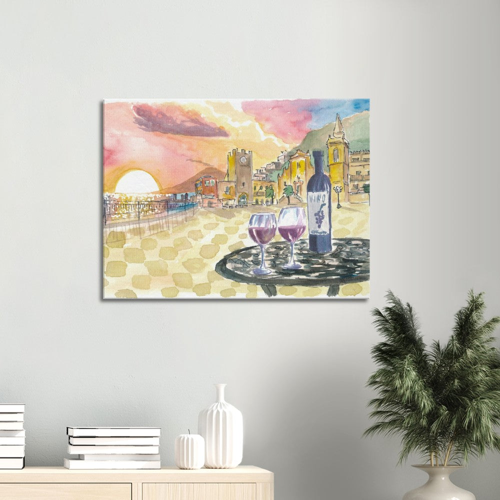 Gorgeous Taormina Sunset with Etna Vulcano View and Wonderful Piazza IX Aprile-Limited Edition Fine Art Print - Original Painting available