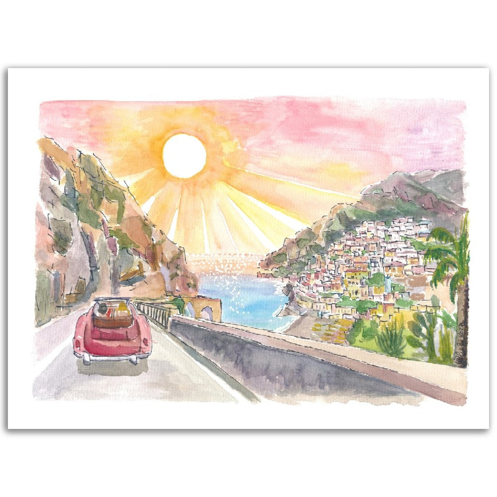 Driving Amalfi Coast with View of Positano - Road Trip of Love on Amalfitana- Limited Edition Fine Art Print - Original Painting available