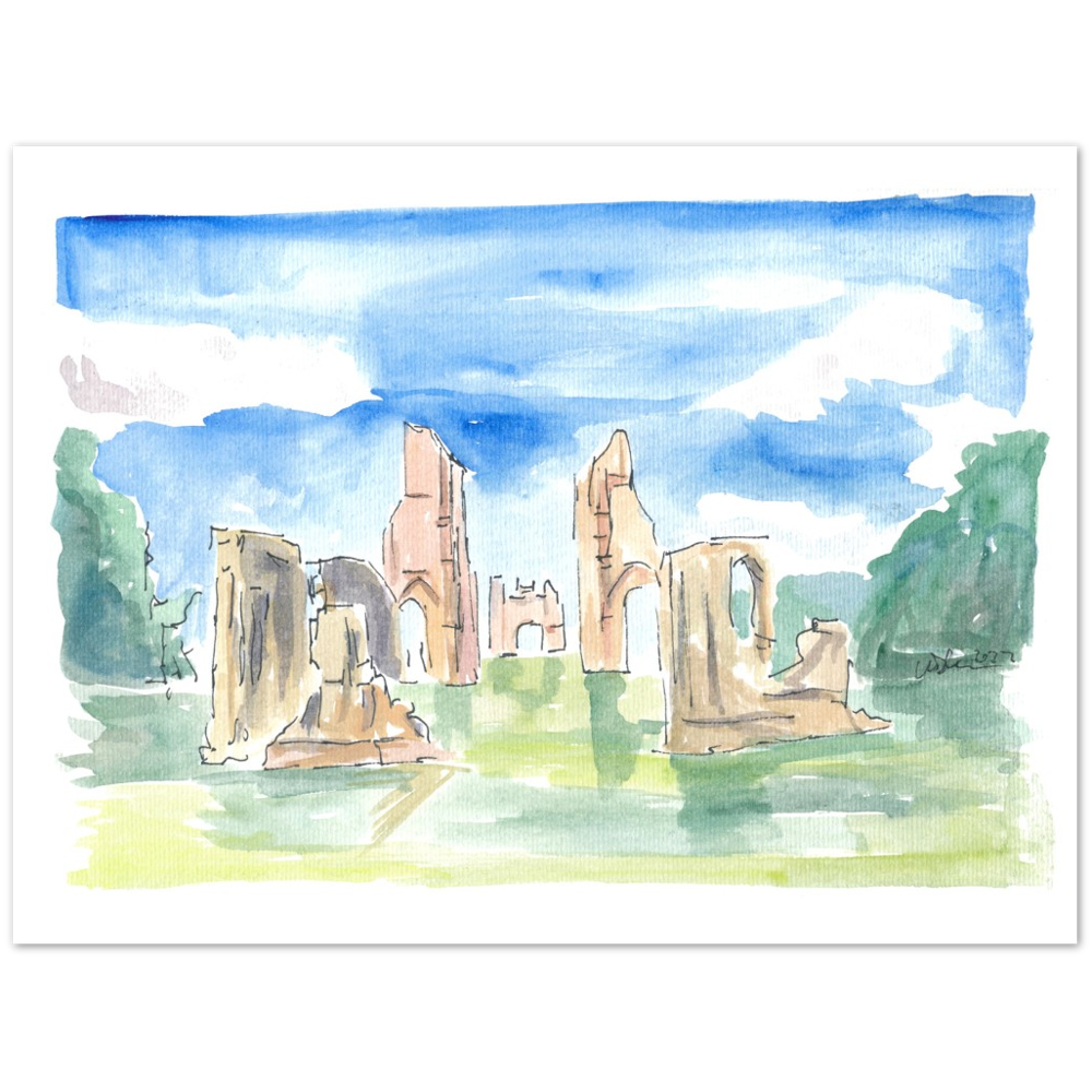 Glastonbury Abbey Ruins Watercolor Impressions - Limited Edition Fine Art Print - Original Painting available