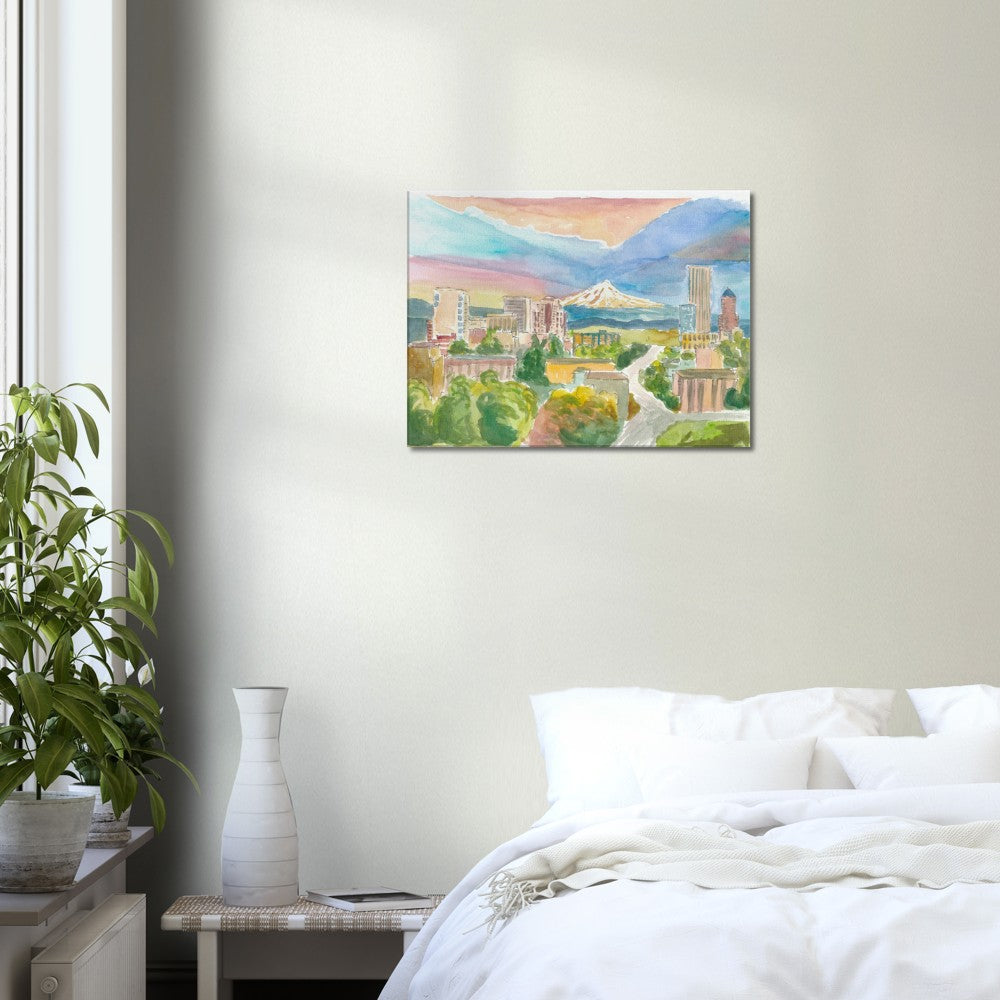 Scenic Portland Oregon with View of Mt Hood - Limited Edition Fine Art Print - Original Painting available