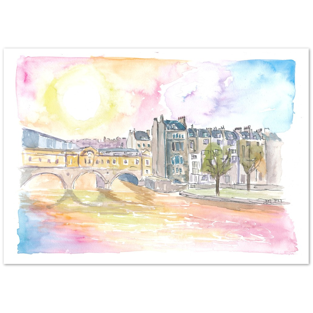 Historic Bath England Scene with Sunset over Avon - Limited Edition Fine Art Print - Original Painting available