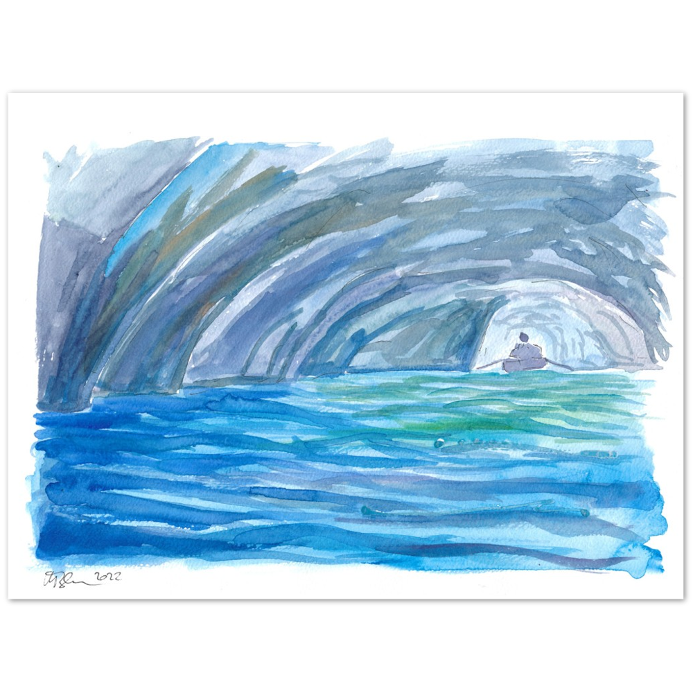 Grotta Azzurra - A Blue Grotto Capri Boat Excursion - Limited Edition Fine Art Print - Original Painting available