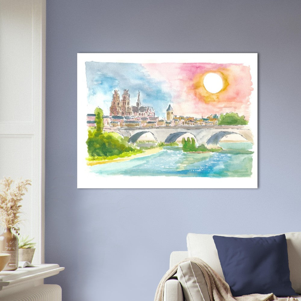 Orleans France view of cathedral and Loire river - Limited Edition Fine Art Print - Original Painting available