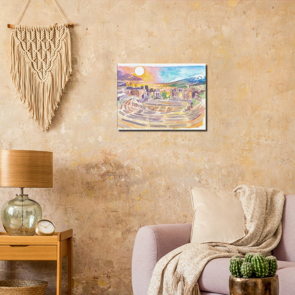 Ancient Theatre of Taormina with View of Mount Etna in Sicily - Limited Edition Fine Art Print - Original Painting available