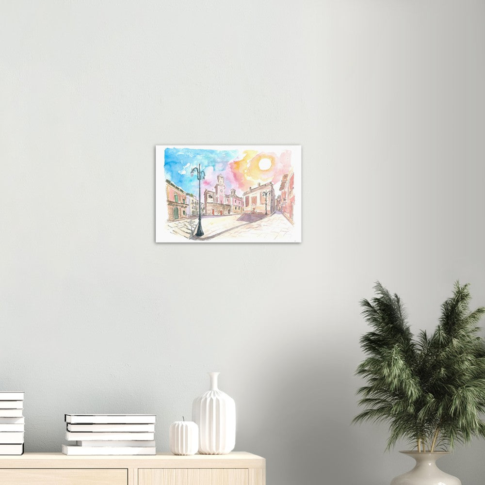 Castellana Grotte Apulia Italy Nicola and Costa Piazza Scene with Sunlight - Limited Edition Fine Art Print - Original Painting available