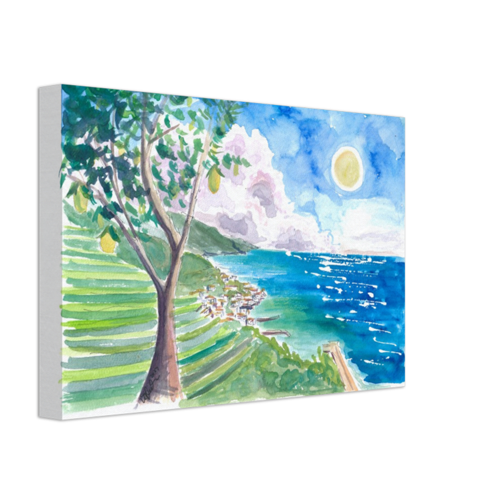 Minori Amalfi Coast with Lemon Tree and Blue Mediterranean - Limited Edition Fine Art Print - Original Painting available