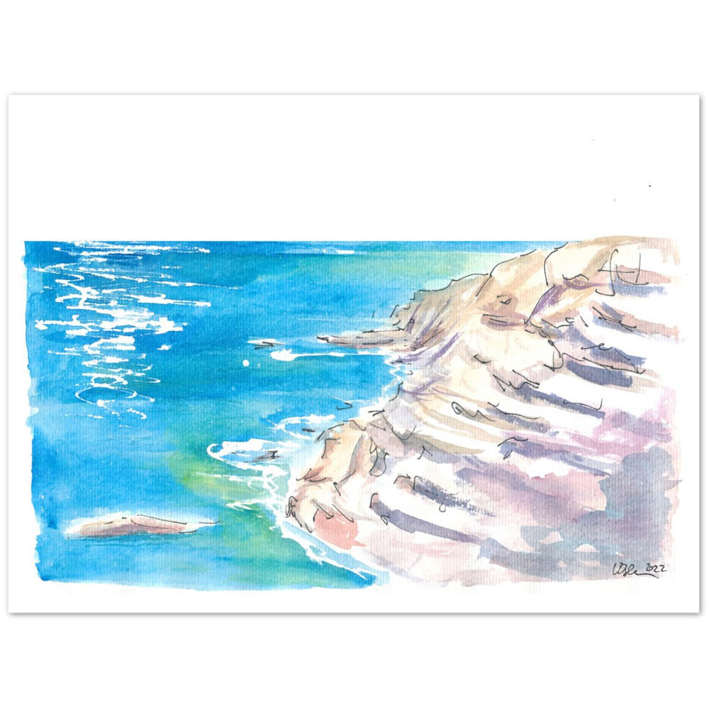 Capo Vaticano Cliffs with Blue Mediterranean Sea - Limited Edition Fine Art Print - Original Painting available