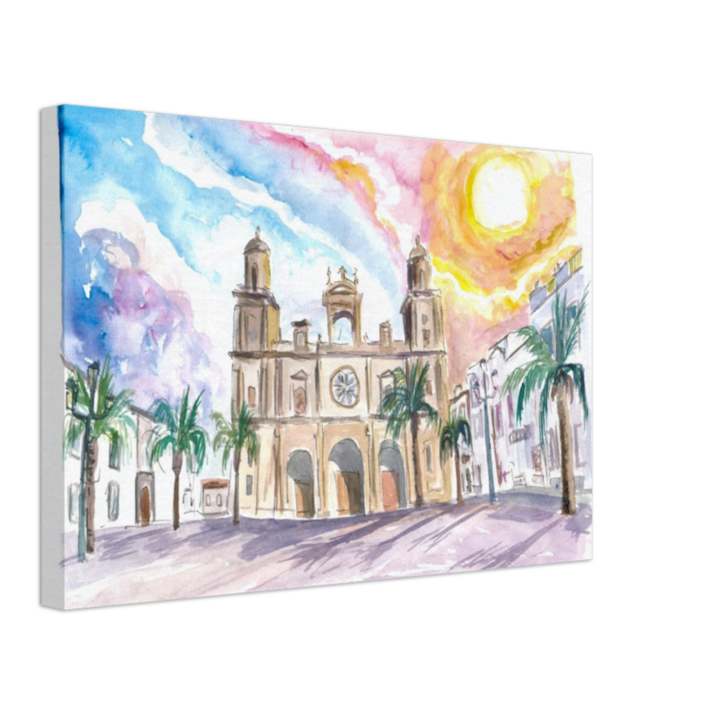 Las Palmas de Gran Canaria Cathedral Scene With Sunset And Plaza