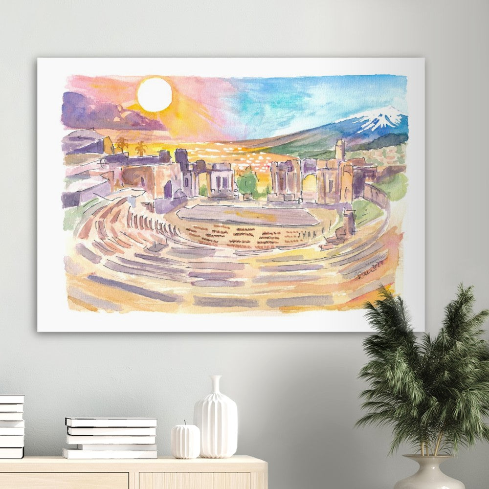 Ancient Theatre of Taormina with View of Mount Etna in Sicily - Limited Edition Fine Art Print - Original Painting available