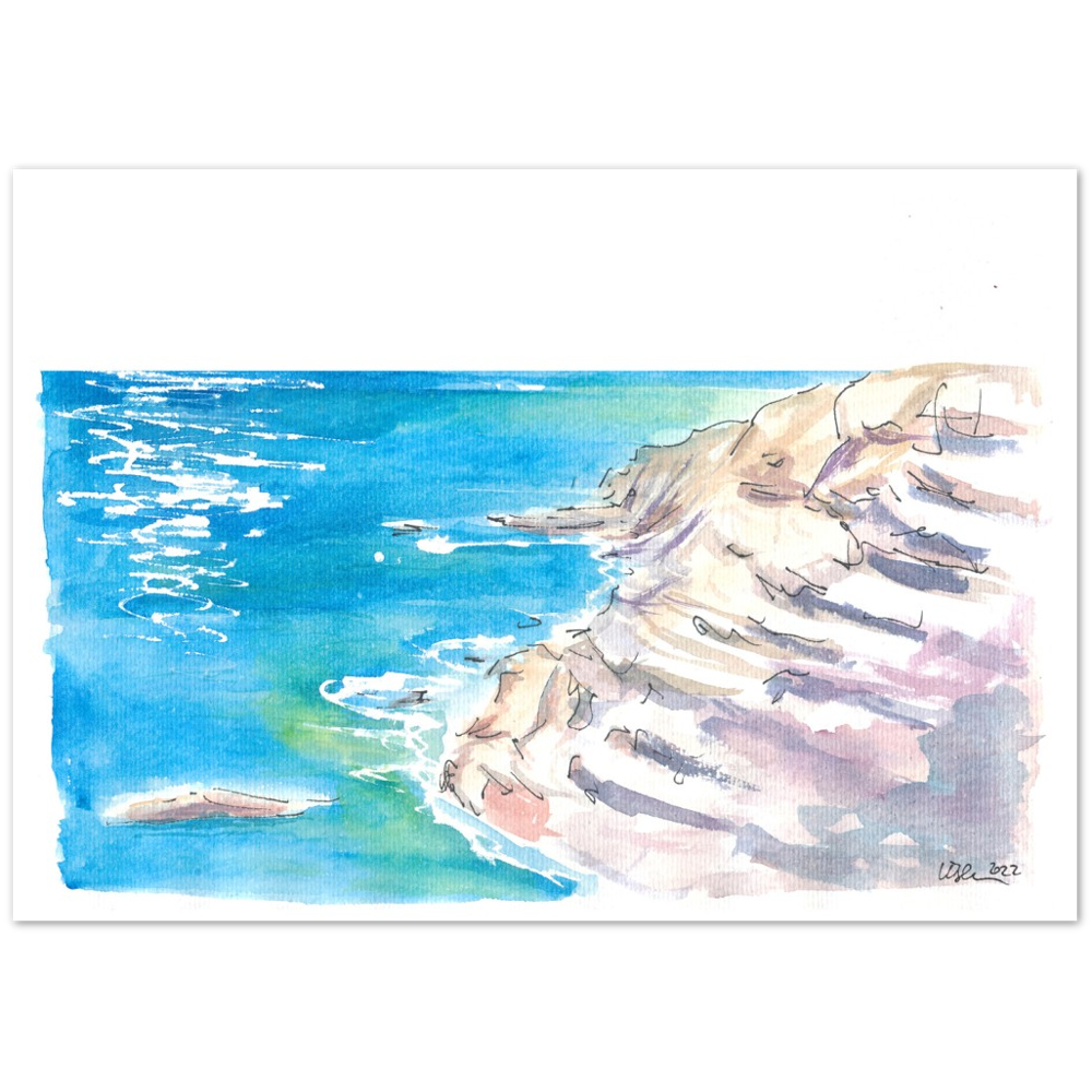 Capo Vaticano Cliffs with Blue Mediterranean Sea - Limited Edition Fine Art Print - Original Painting available