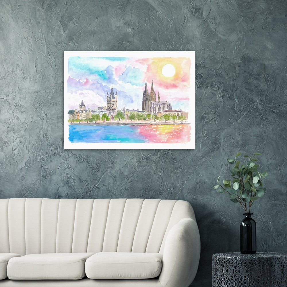 Cologne Germany Waterfront with Cathedral and Rhine - Limited Edition Fine Art Print - Original Painting available