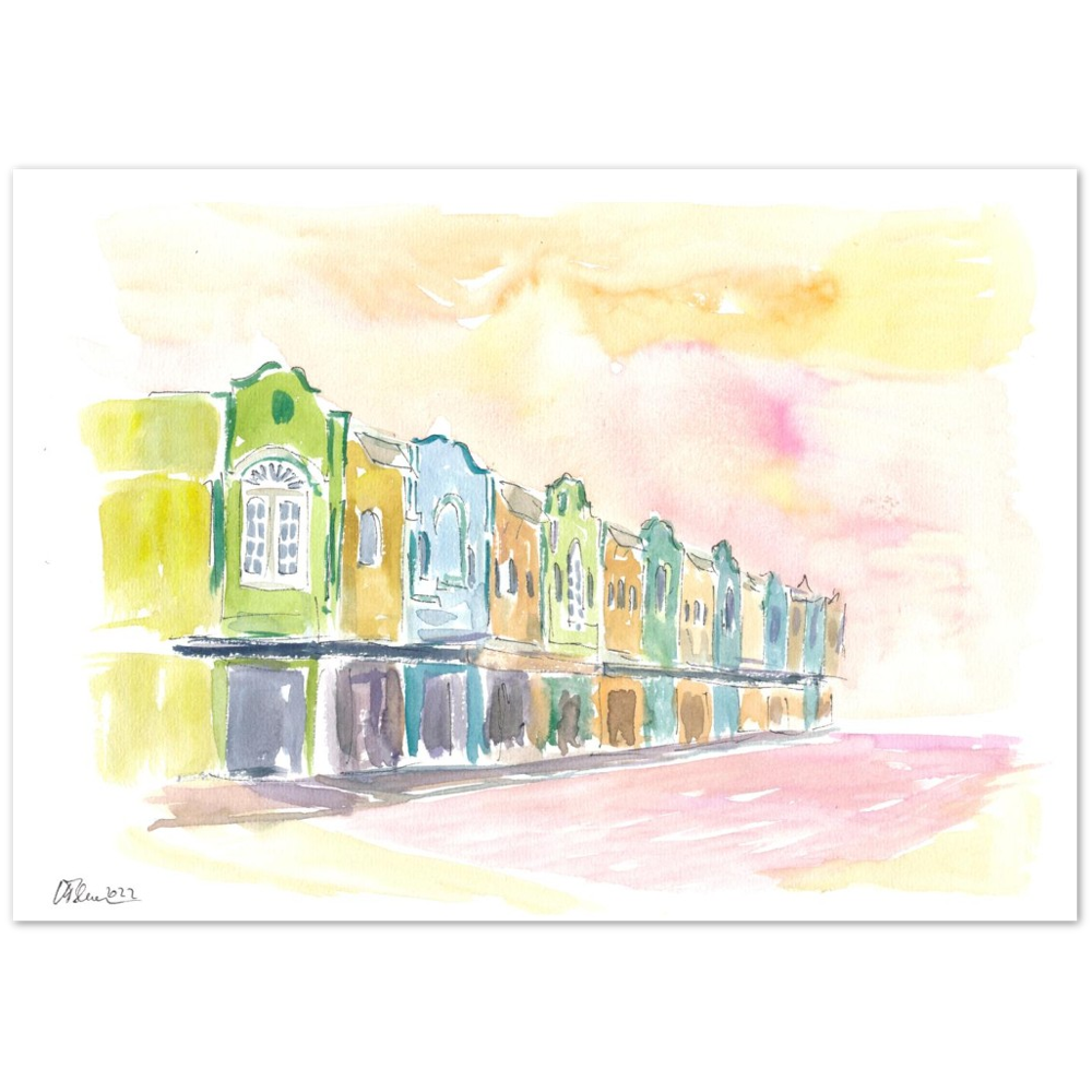 Dunedin New Zealand Watercolor Street Scene