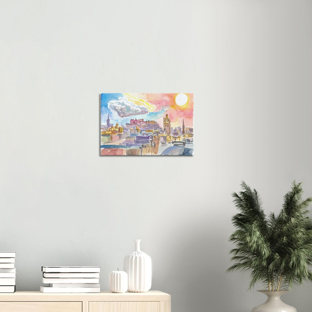Edinburgh Cityscape in Winter with late Afternoon Sun - Limited Edition Fine Art Print - Original Painting available