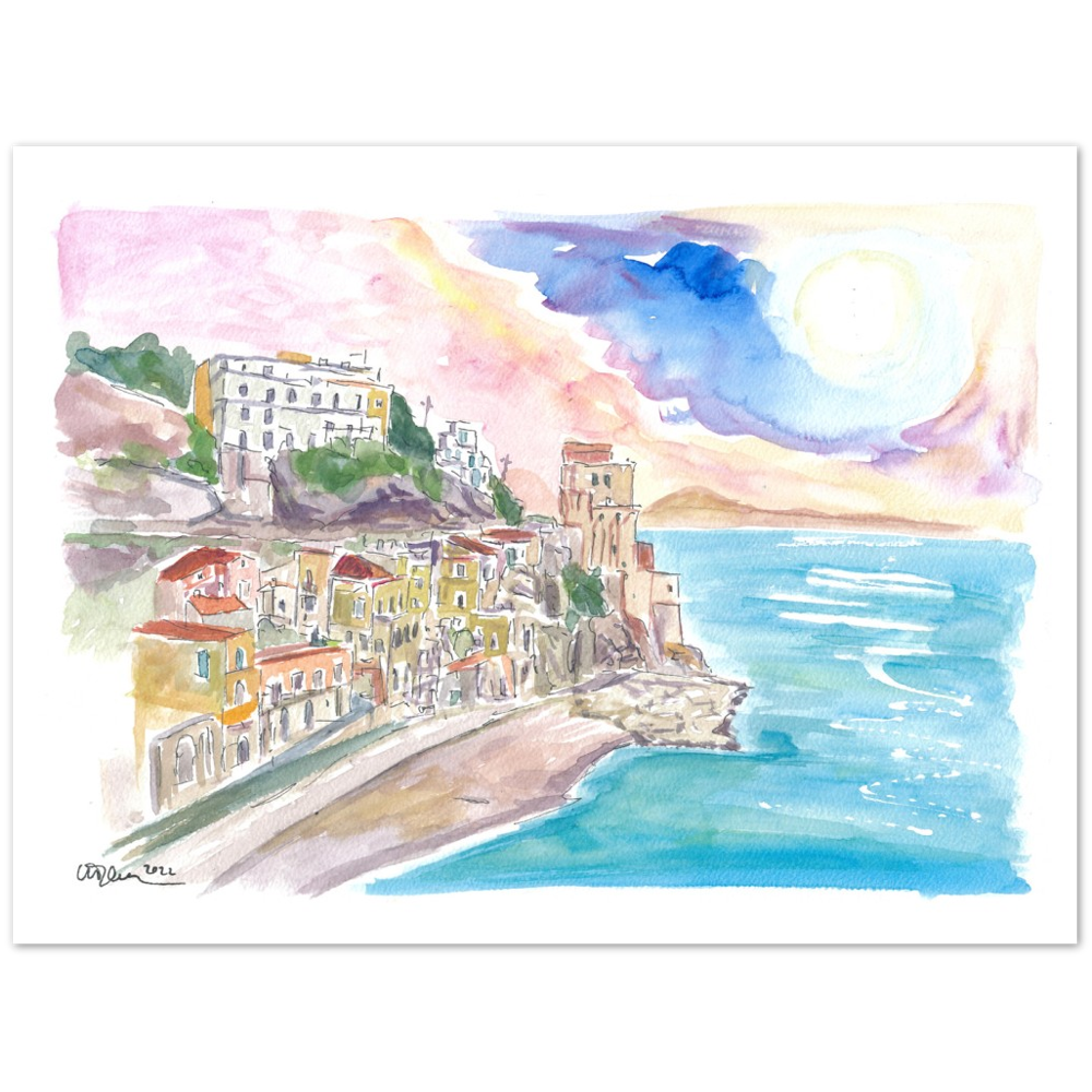Cruising Amalfitana with View of Cetara Italy - Limited Edition Fine Art Print - Original Painting available