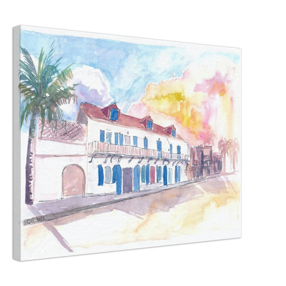 Colonial Street Scene in Marigot Saint Martin in French Caribbean - Limited Edition Fine Art Print -