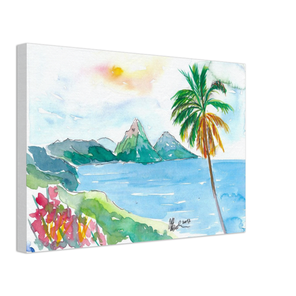 St Lucia Caribbean Dreams With Sunset and Pitons Peaks Painting & Limited Edition Fine Art Print