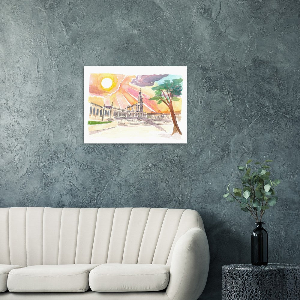 Sunset over Sanctuary of Our Lady of the Rosary of Fátima - Limited Edition Fine Art Print - Original Painting available