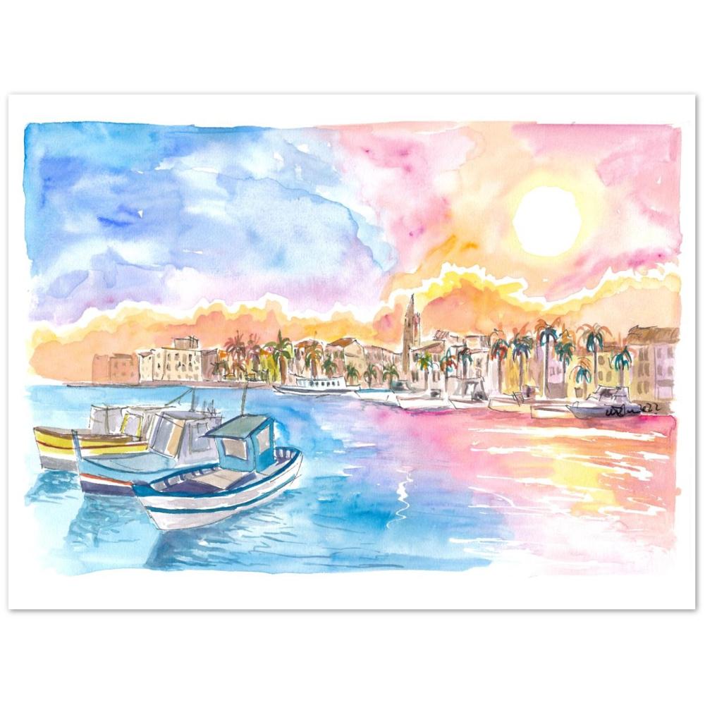 Romantic Harbour Sunset in Coastal Provence in Southern France