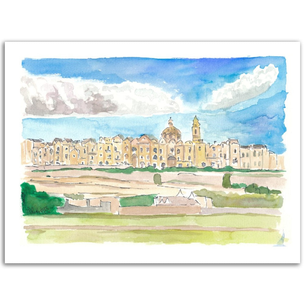 Locorotondo View of Hilltop Town in Puglia Italy - Limited Edition Fine Art Print - Original Painting available