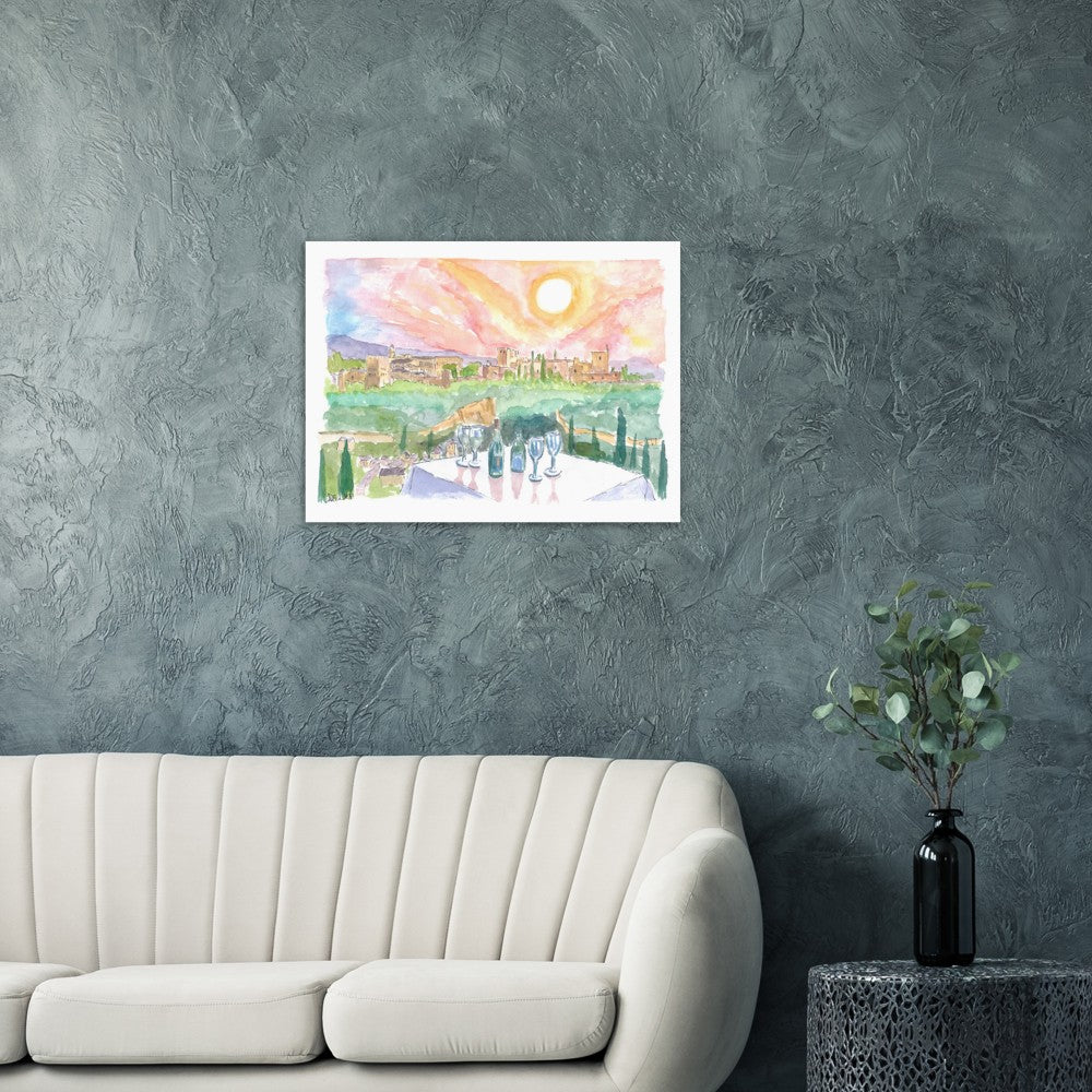 Magical Granada Andalusia Afternoon with Romantic Restaurant Table - Limited Edition Fine Art Print - Original Painting available