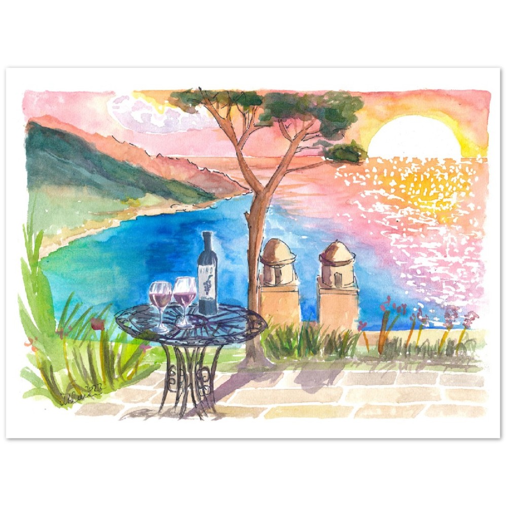 Love Wine Sunset in Amalfi Villa Rufolo Coastal View - Limited Edition Fine Art Print - Original Painting available
