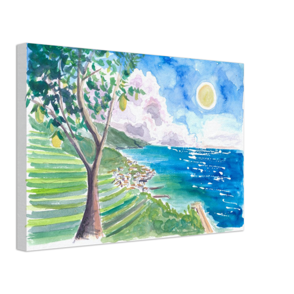 Minori Amalfi Coast with Lemon Tree and Blue Mediterranean - Limited Edition Fine Art Print - Original Painting available