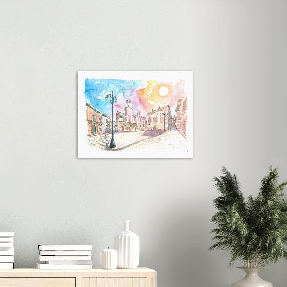 Castellana Grotte Apulia Italy Nicola and Costa Piazza Scene with Sunlight - Limited Edition Fine Art Print - Original Painting available