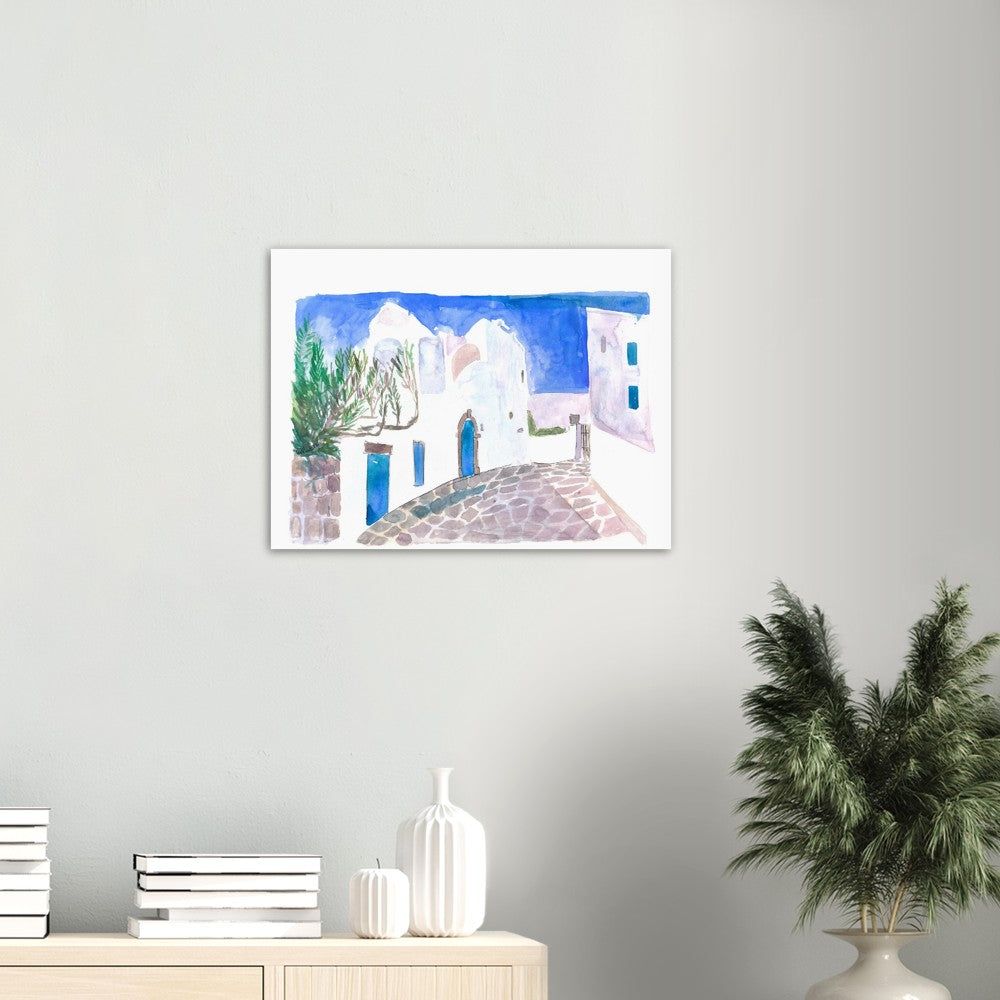 Mediterranean Alley with White Houses and Blue Doors - Limited Edition Fine Art Print - Original Painting available