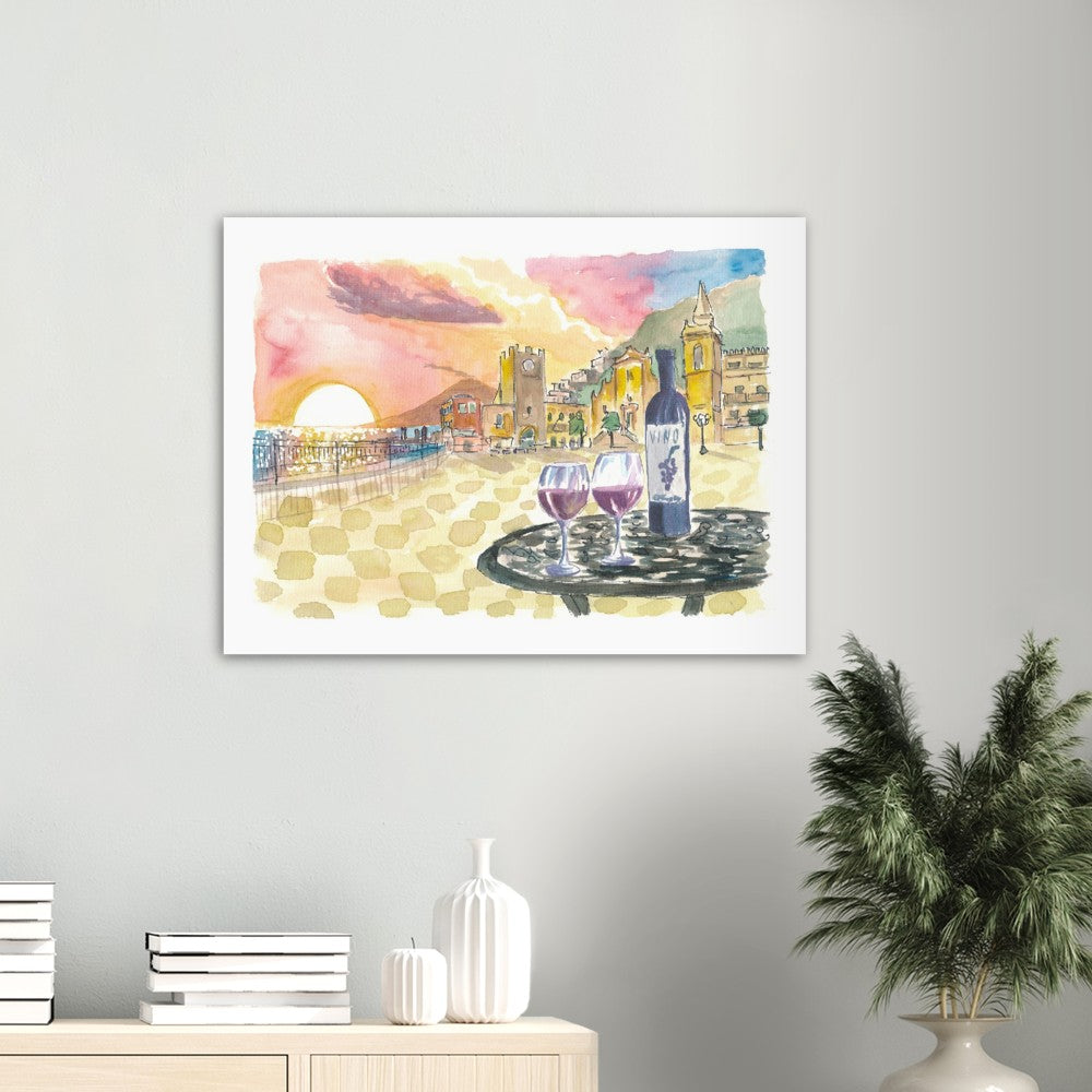 Gorgeous Taormina Sunset with Etna Vulcano View and Wonderful Piazza IX Aprile-Limited Edition Fine Art Print - Original Painting available