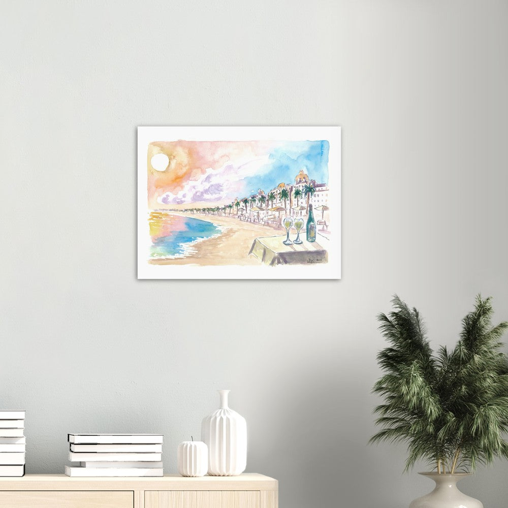 Sunset Dinner at Beach with Promenade Des Anglais Nice France - Limited Edition Fine Art Print - Original Painting available