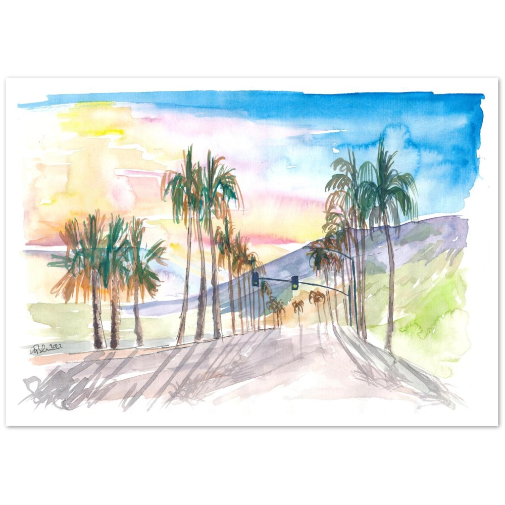 Palm Springs Avenue with Californian Sunset - Limited Edition Fine Art Print -