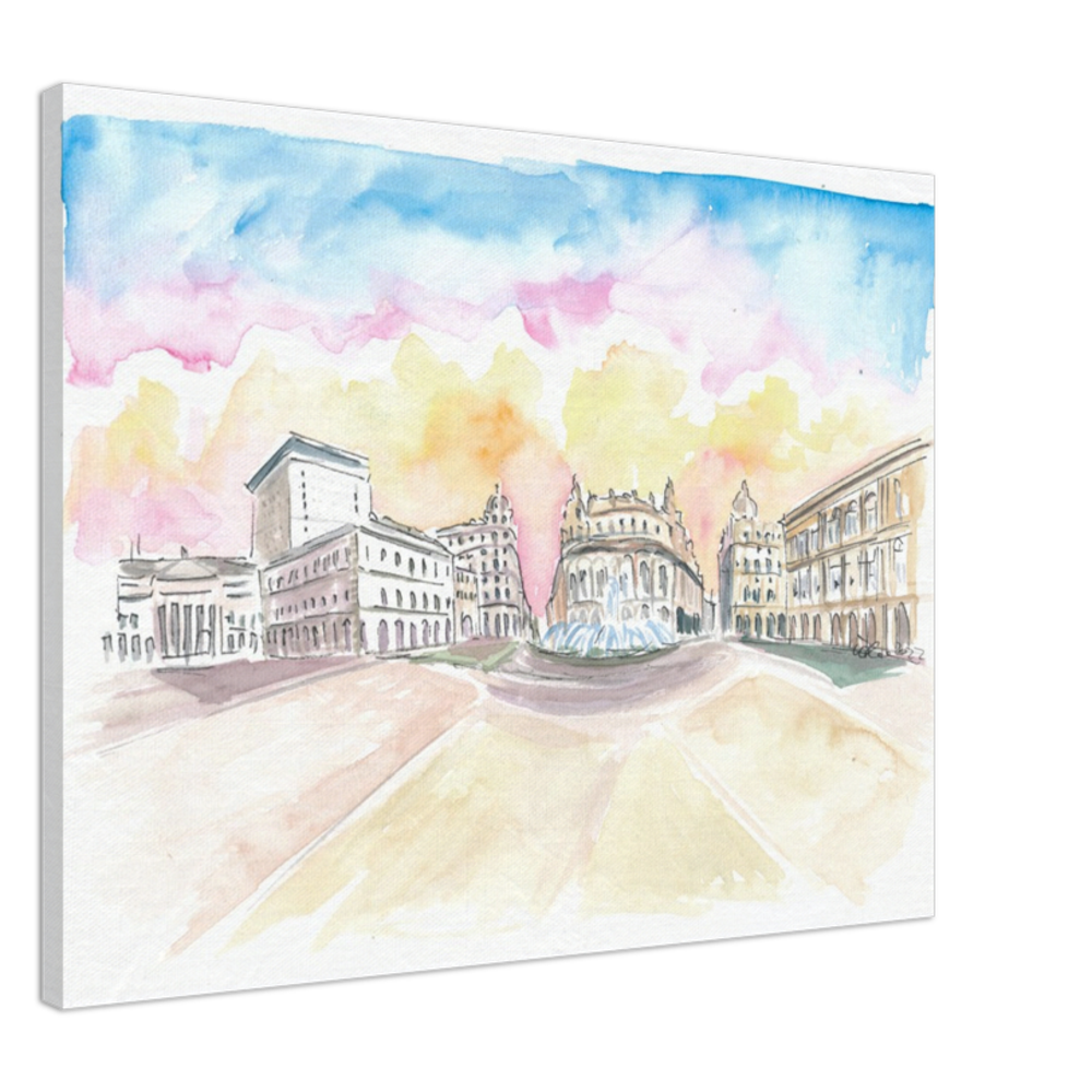 Genoa Italy Main Square Piazza at Sunrise - Limited Edition Fine Art Print - Original Painting available