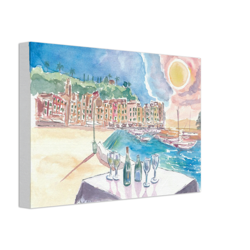 Table for Amore in Portofino with View of Port and Sea - Limited Edition Fine Art Print - Original Painting available