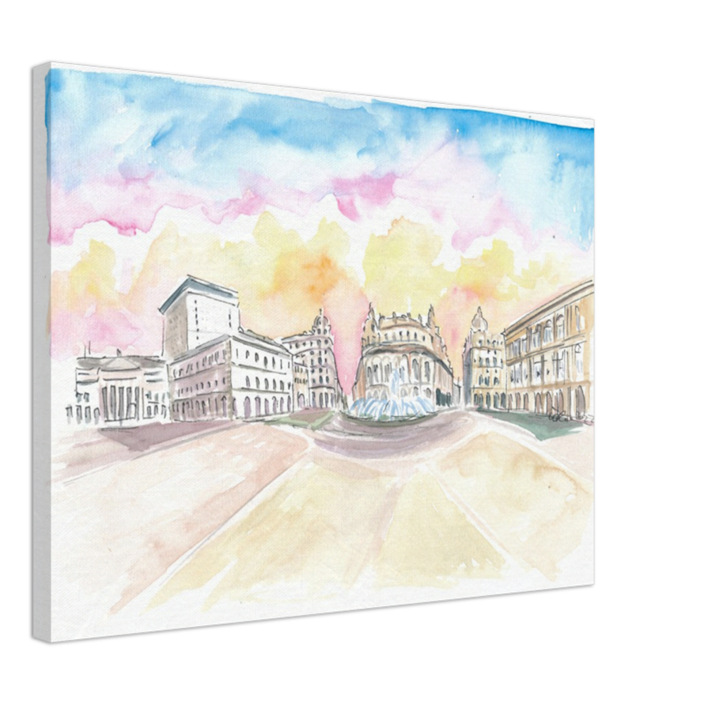 Genoa Italy Main Square Piazza at Sunrise - Limited Edition Fine Art Print - Original Painting available