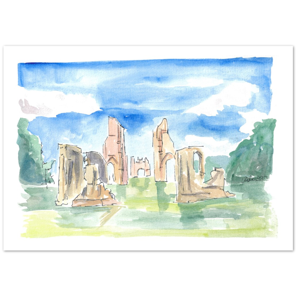Glastonbury Abbey Ruins Watercolor Impressions - Limited Edition Fine Art Print - Original Painting available