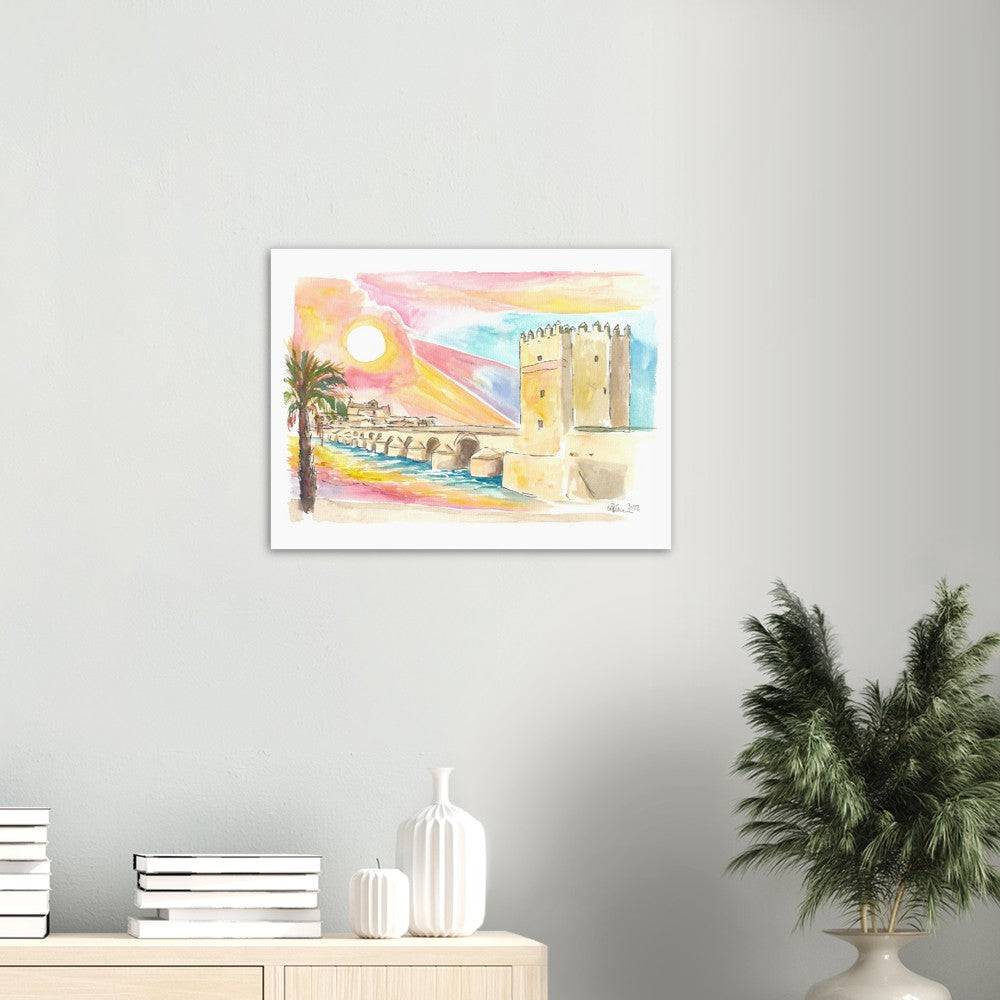 Cordoba Sunset in Andalusia with Historic Roman Bridge - Limited Edition Fine Art Print - Original Painting available
