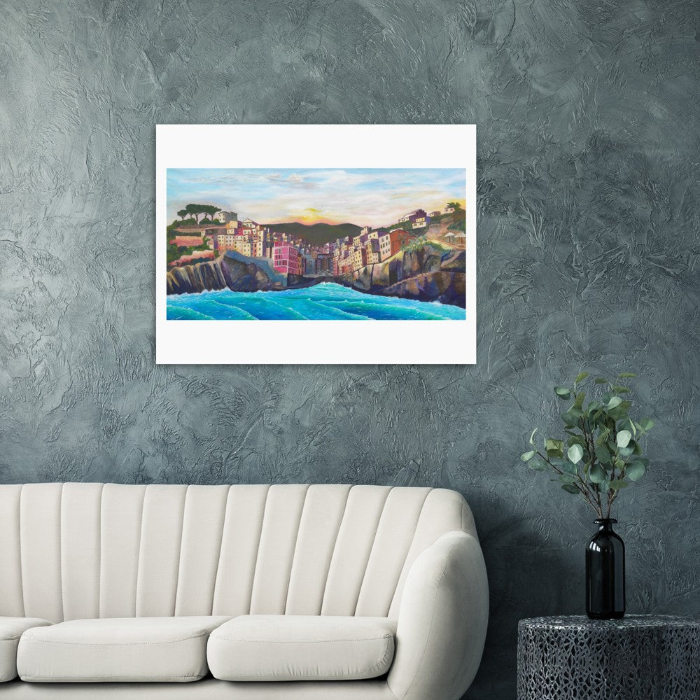 Waves and Surf Crashing on Shore in Riomaggiore Cinque Terre - Limited Edition Fine Art Print - Original Painting available