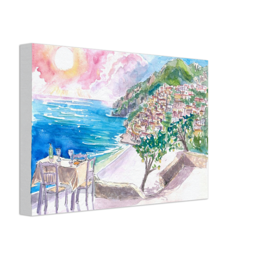 Incredible Seaview Cafe with Positano Amalfi Coast and Sea - Limited Edition Fine Art Print - Original Painting available