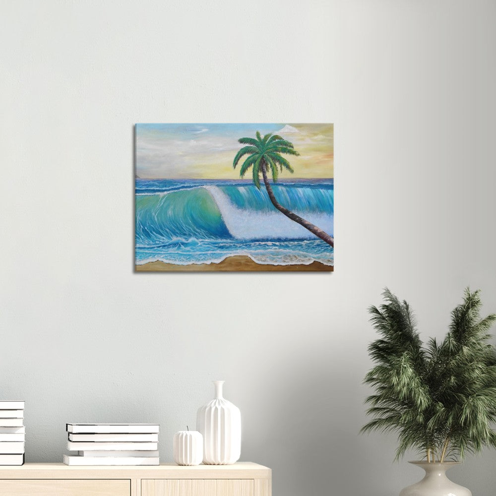 Translucent Wave and Leaning Palm on Virgin Islands Greater Antilles - Limited Edition Fine Art Print - Original Painting available