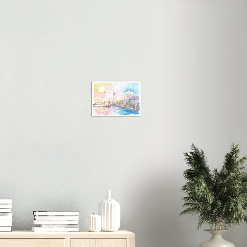Dusseldorf Skyline with Rhine Bridge and Sunset - Limited Edition Fine Art Print -