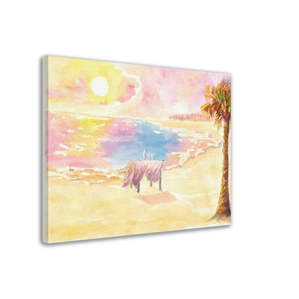 Romantic table for two lovers on the beach at sunset - Fine Art Print on Giclee, Canvas & Original Art