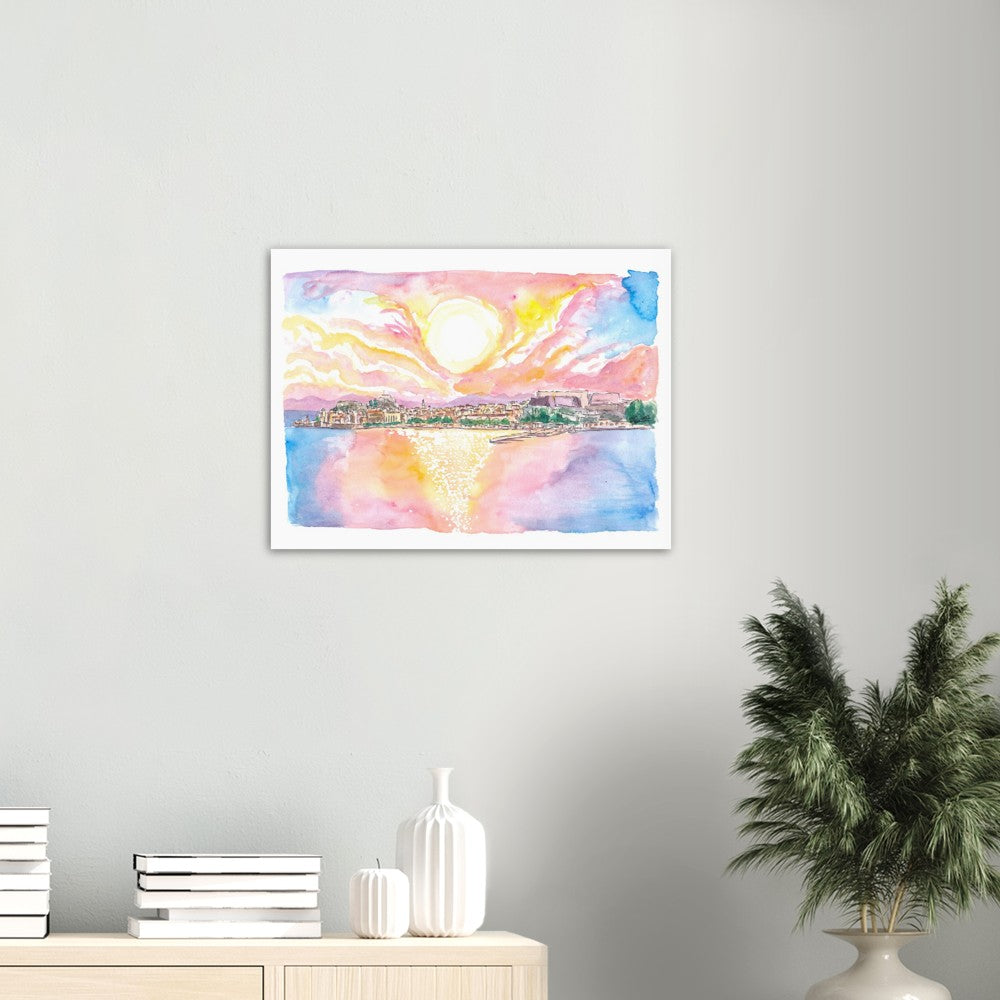 Arriving at Romantic Corfu Kerkyra Greece with City View - Limited Edition Fine Art Print - Original Painting available