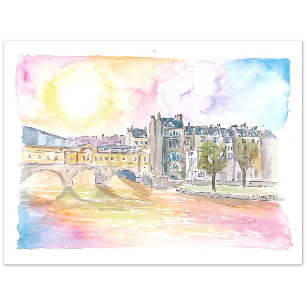 Historic Bath England Scene with Sunset over Avon - Limited Edition Fine Art Print - Original Painting available