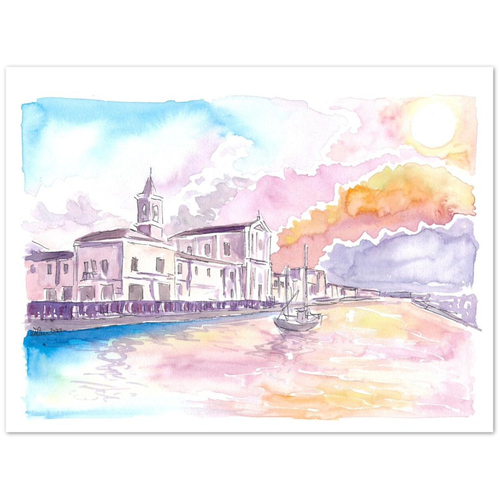 Cesenatico Summer Breeze Harbour Sunset Scene - Limited Edition Fine Art Print - Original Painting available