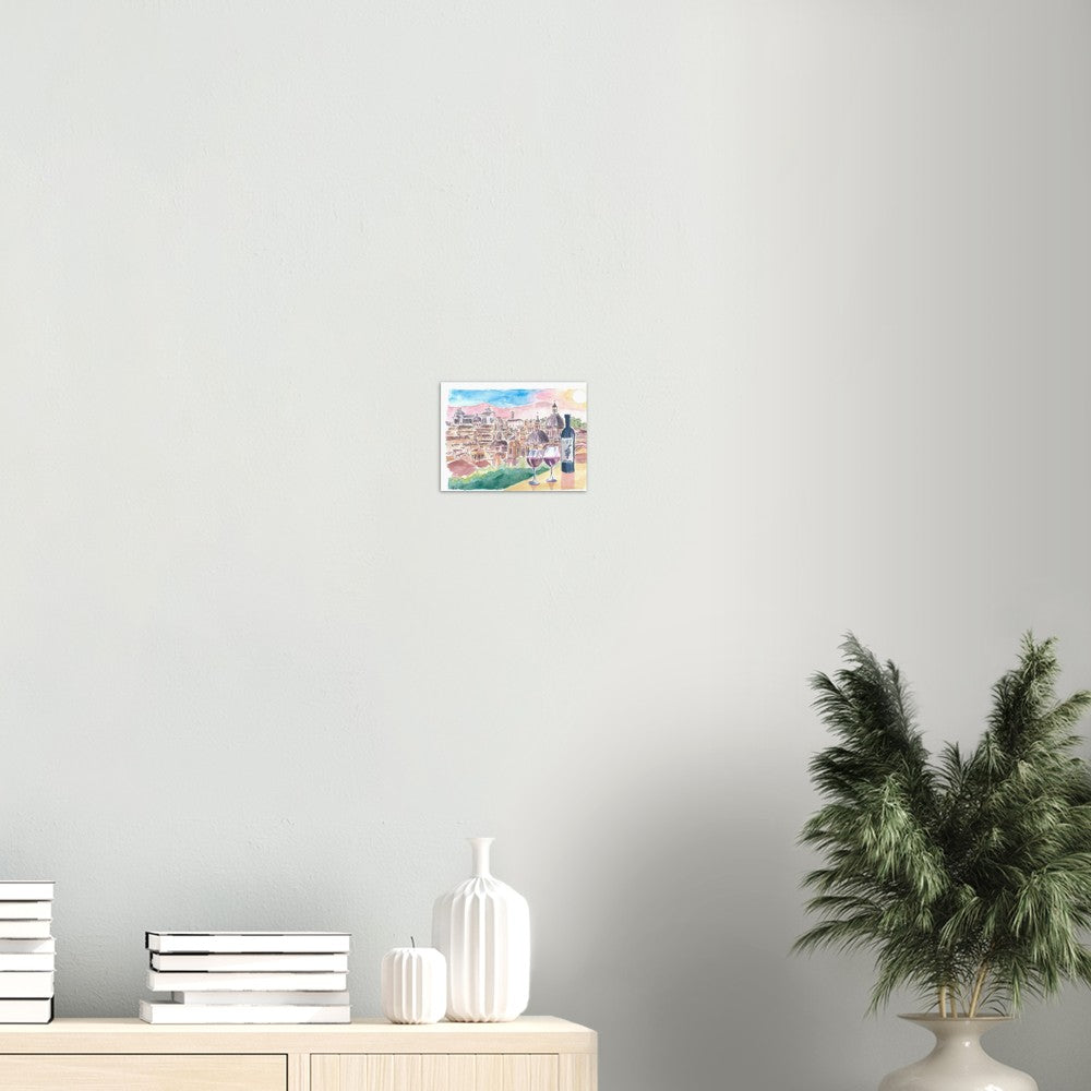 Romantic Vino in Roma Italy with Panoramic View from Hill - Limited Edition Fine Art Print - Original Painting available