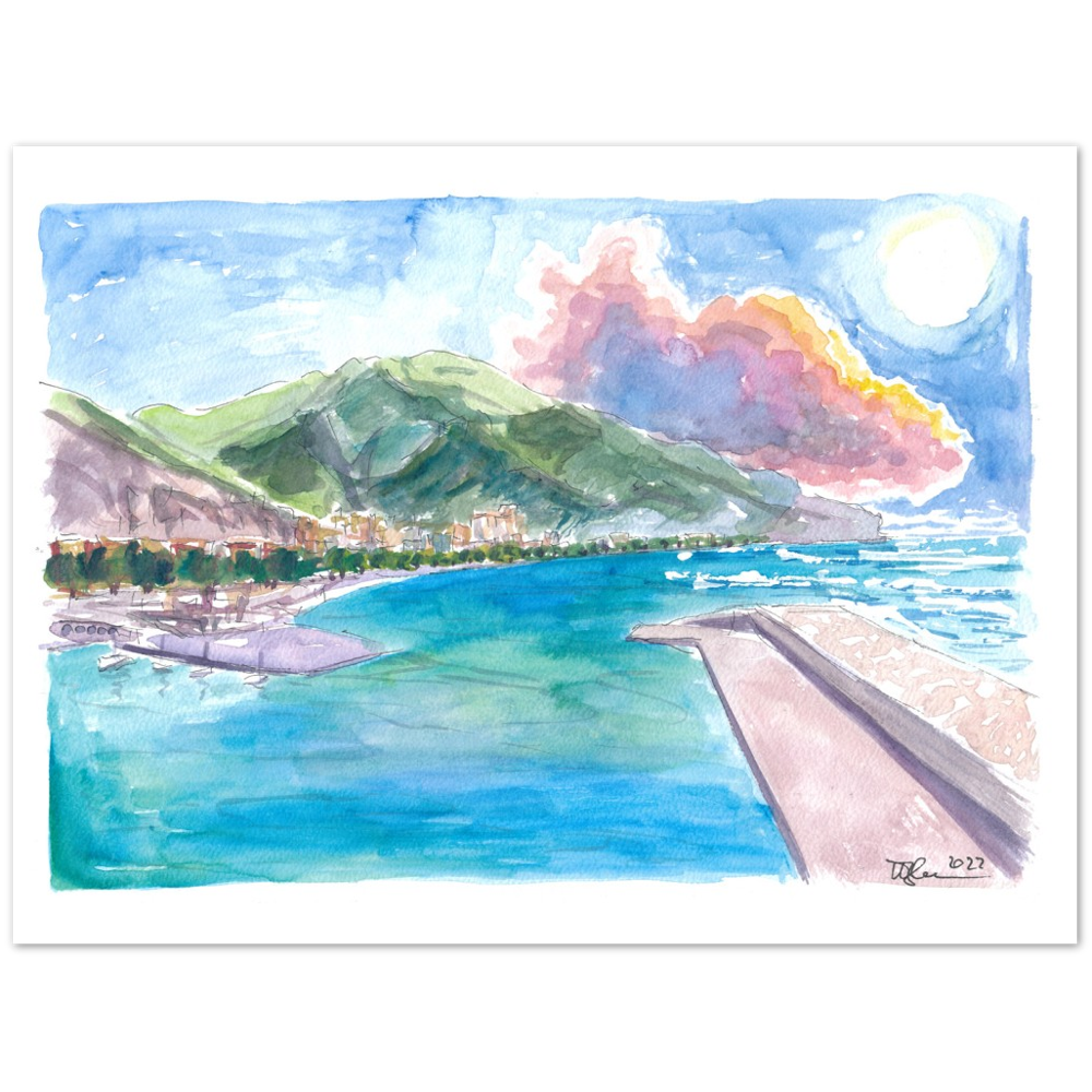 Maiori Port on Amalfi Coast with Clouds and Blu Med - Limited Edition Fine Art Print -