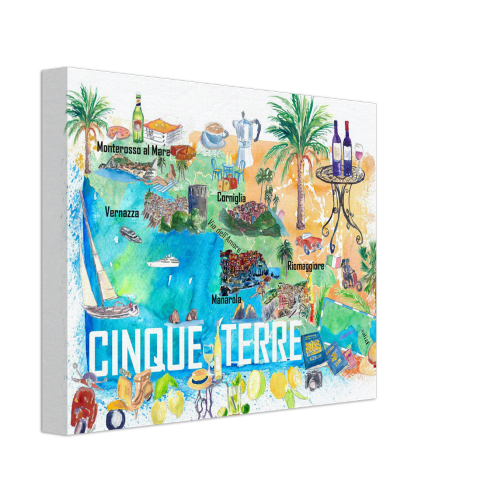 Cinque Terre Italien Illustrierte Mittelmeer-Reisekarte Highlights Golfs