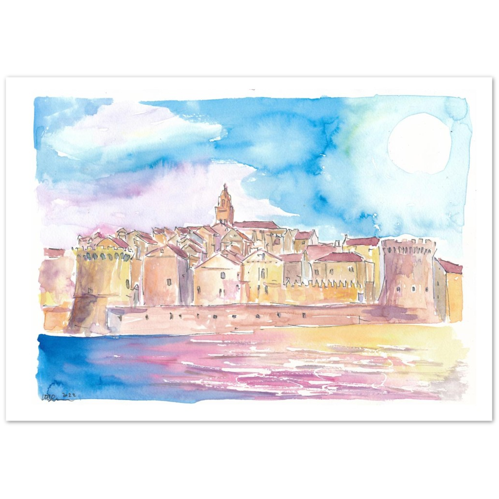 Korcula View Croatian Island in the Adriatic Sea - Limited Edition Fine Art Print - Original Painting available